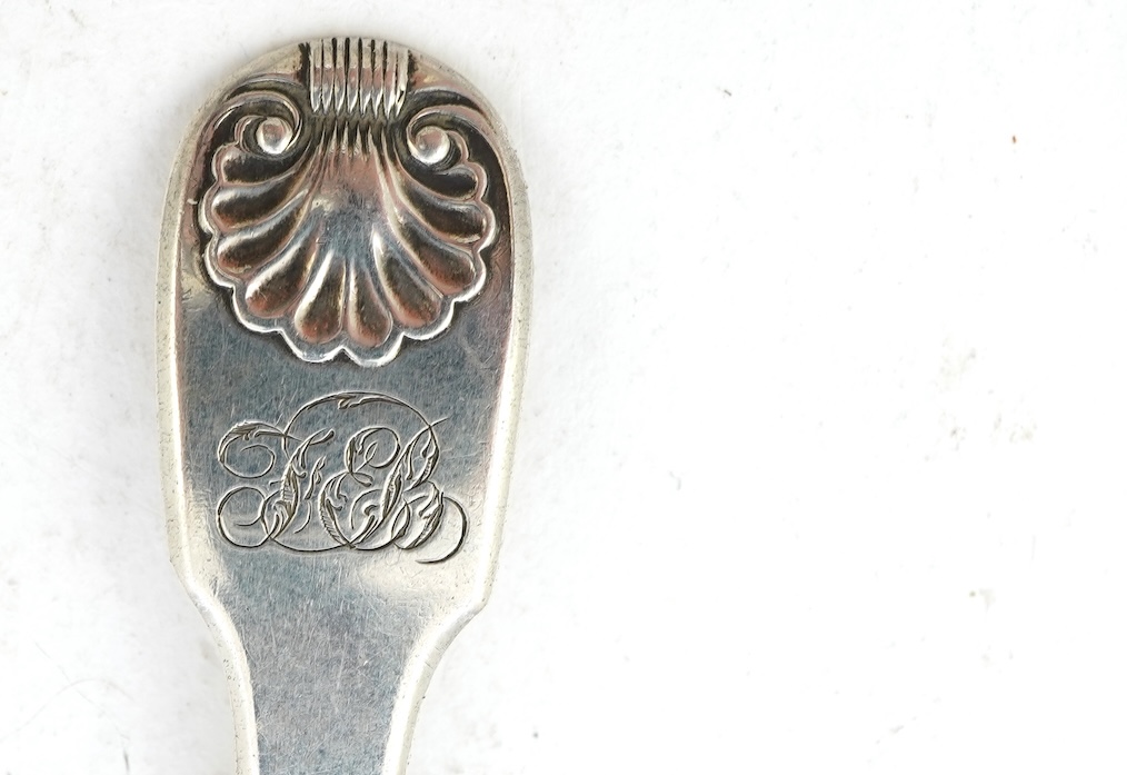 Ten assorted mainly 19th century silver caddy spoons, including seven Old English pattern, one fiddle pattern, one fiddle and thread pattern and one fiddle and shell pattern
